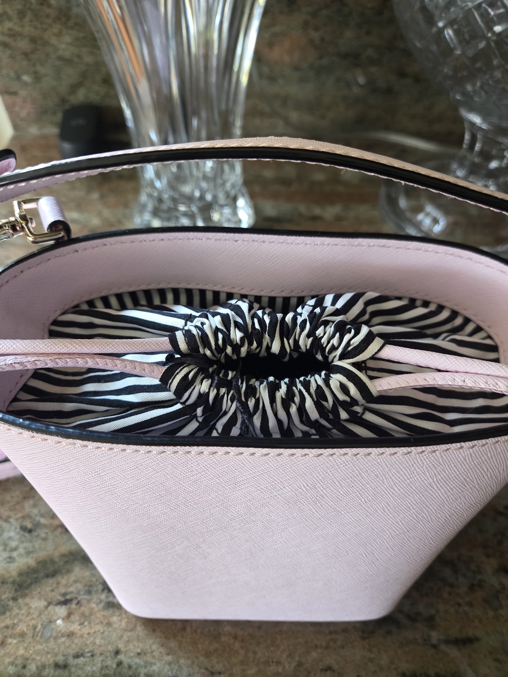 kate spade Light Pink Saffiano Leather Bucket Bag with Pearl Accent Card Holder - Picture 13 of 13